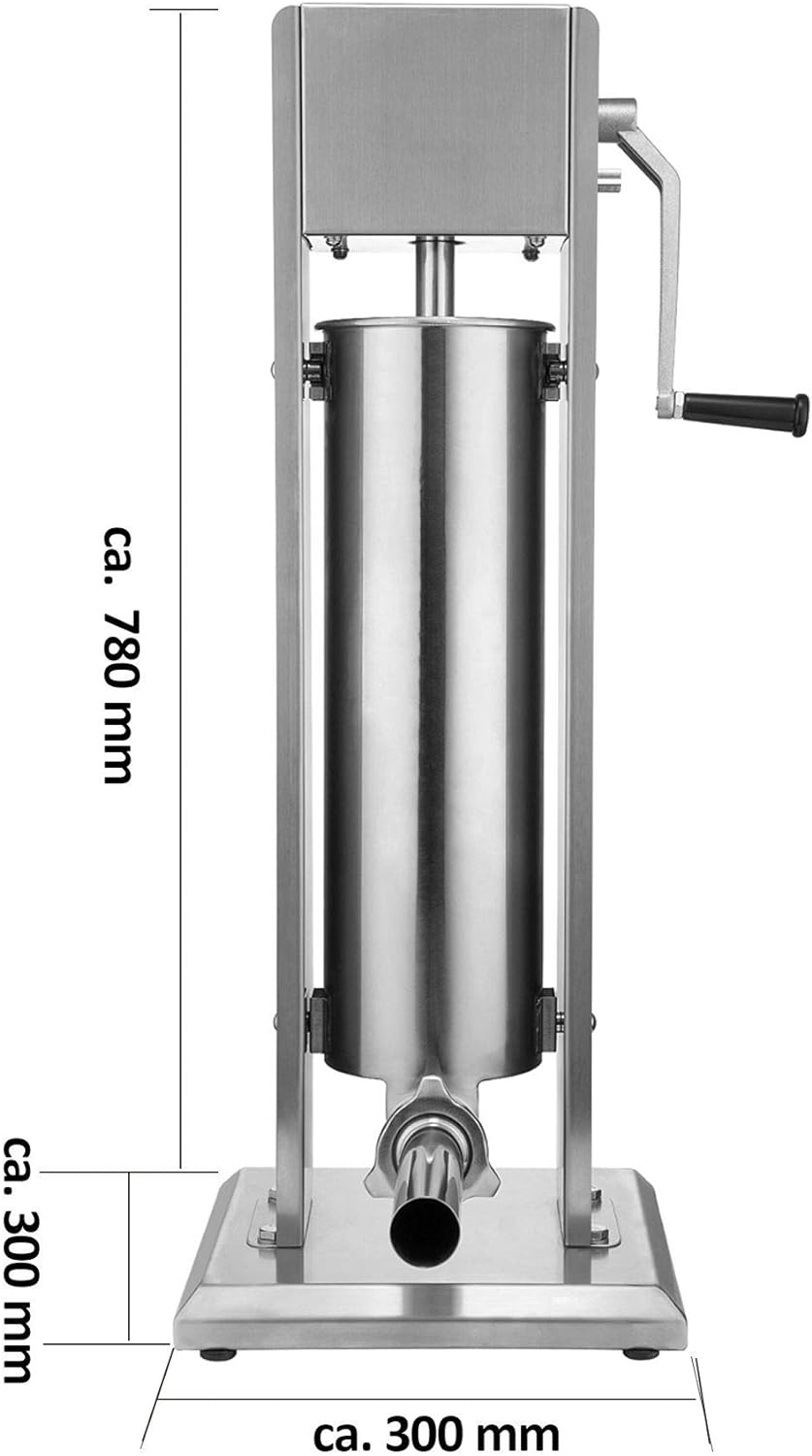 Zelsius Profi Wurstfüllmaschine aus Edelstahl (7 Liter, Silber) + vier verschiedene Füllrohre, Wurst