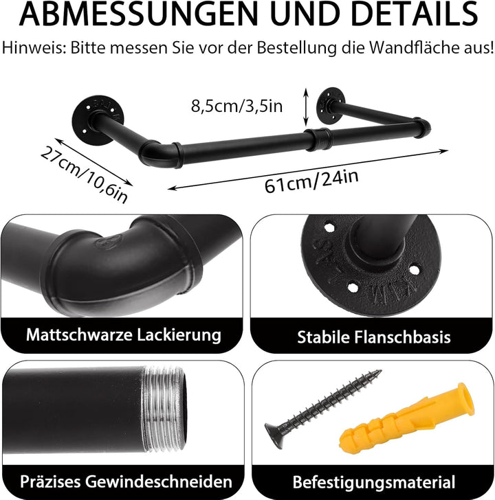 Kleiderstangen Wandmontage Schwarz 2er Set Industrial Kleiderstange Wand 60cm Schwarz Garderobenstan