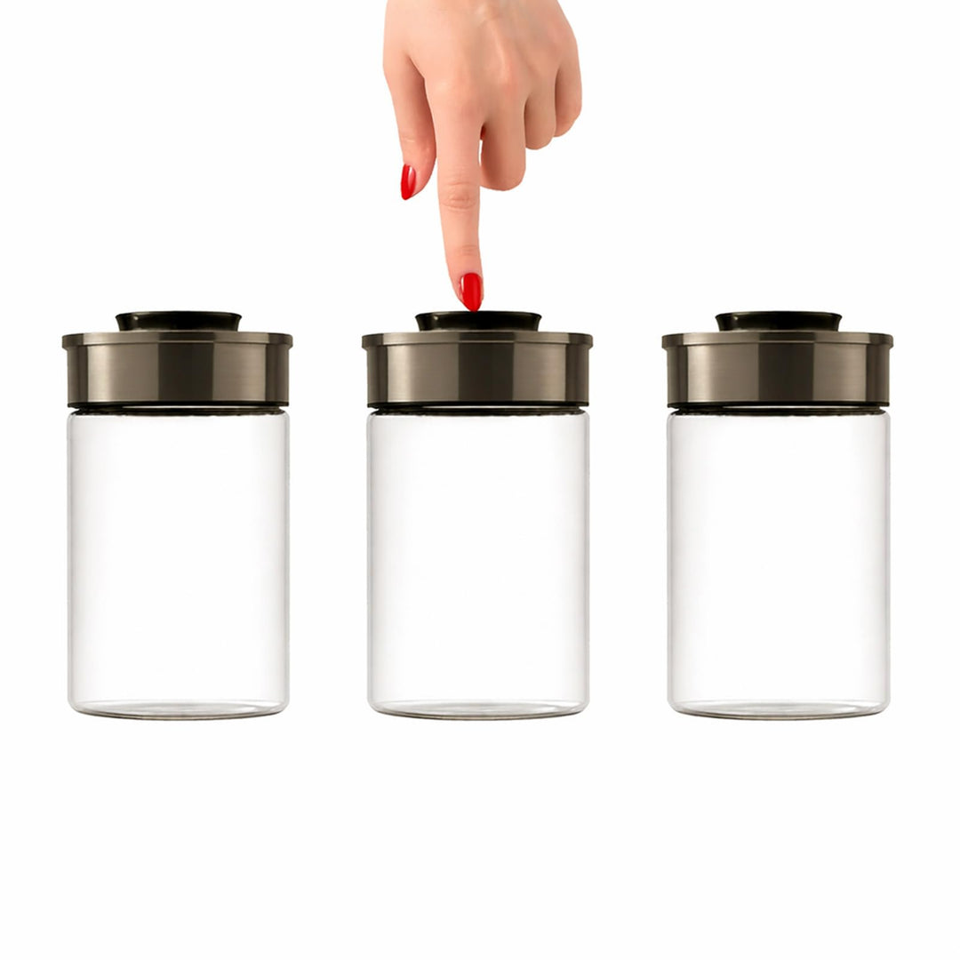 BURI Vorratsglas Vakuumglas 3er Set 1300ml | Vorratsdosen Glas mit Edelstahl Deckel & Vakuum Klick-M