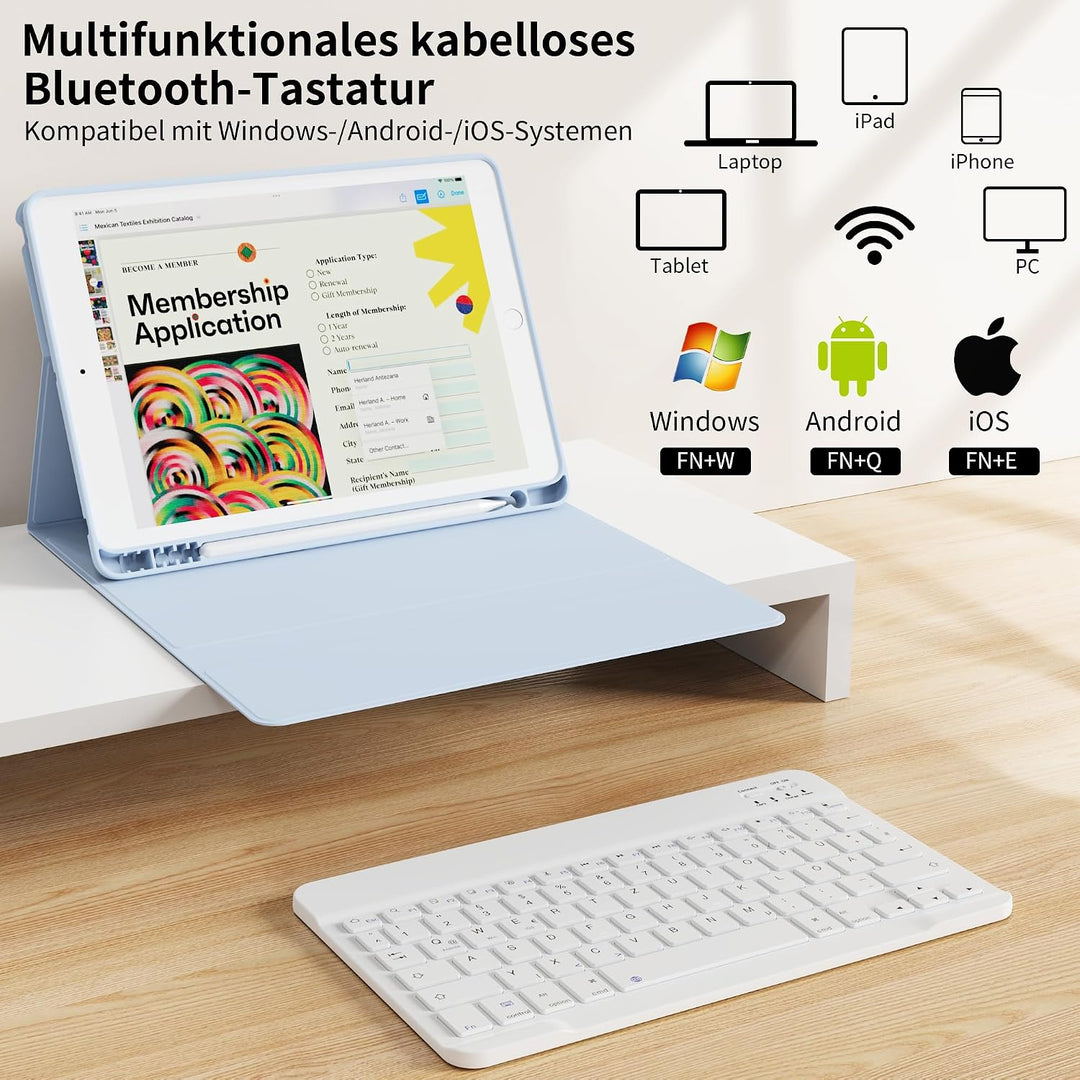 Tastatur Hülle für iPad 9. 8. 7. Generation 2021/2020/2019 10,2 Zoll mit Stifthalter, Magnetisch Blu