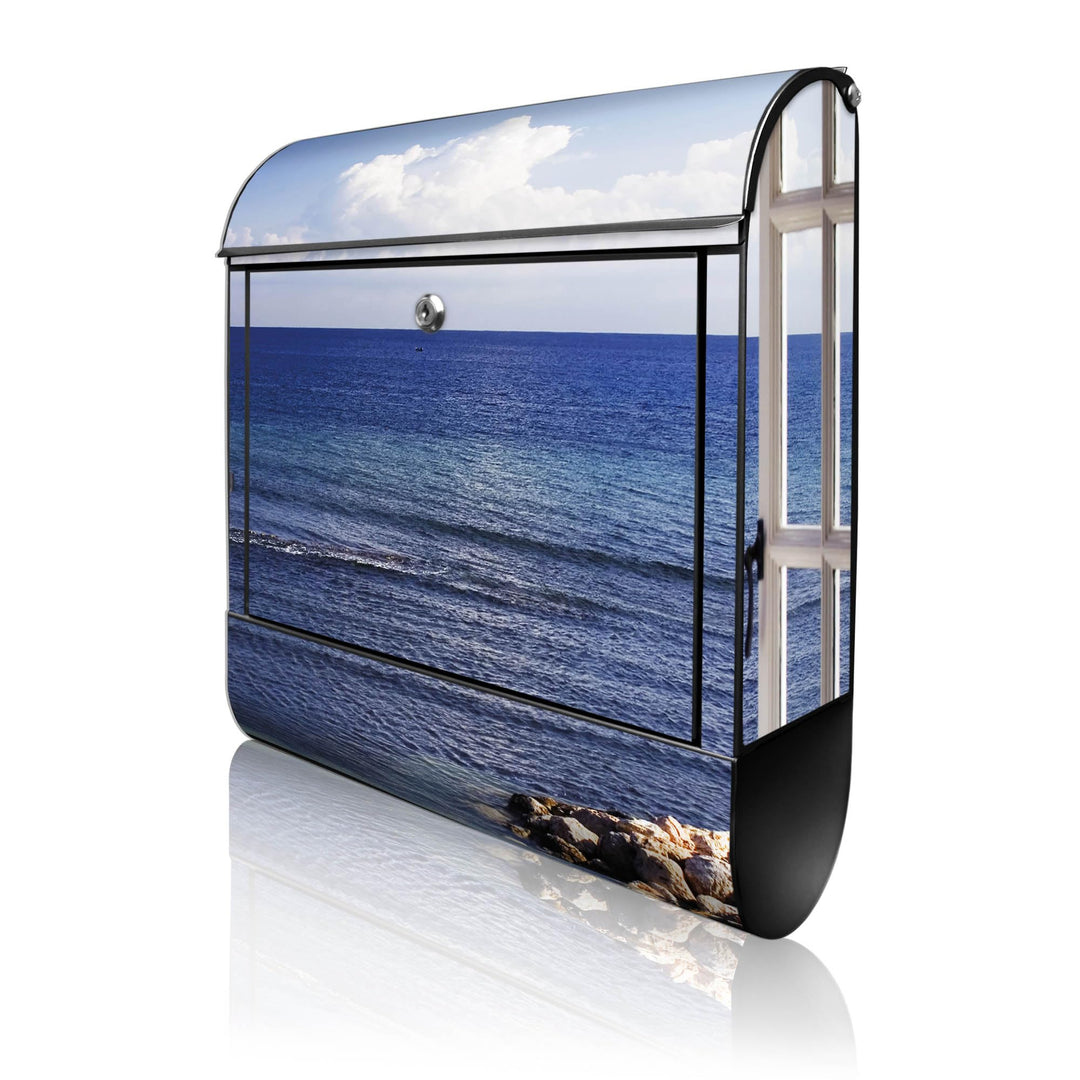 banjado Design Briefkasten Motiv Fensterpanorama 38,5x46,5x13cm & 2 Schlüssel - Briefkasten Stahl sc