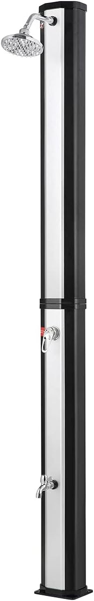 Strattore Solardusche für Garten in Silber-schwarz, 35 Liter, 216cm, warmes Wasser bis 60°C, Fussdus
