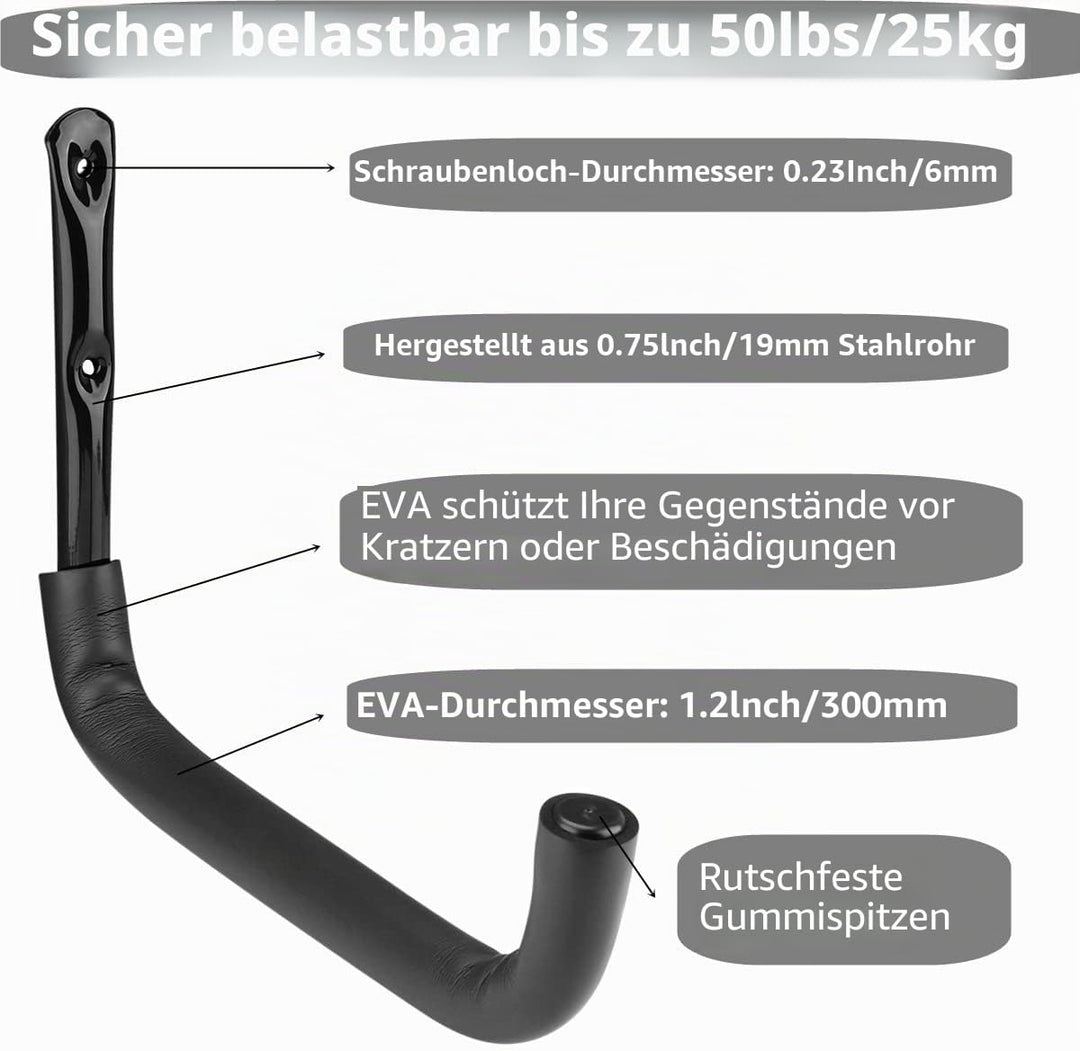 Heavdace 6 Stück Garagen-Aufbewahrungshaken, strapazierfähig, 32,7 cm Wandhalterung, Aufbewahrung, U