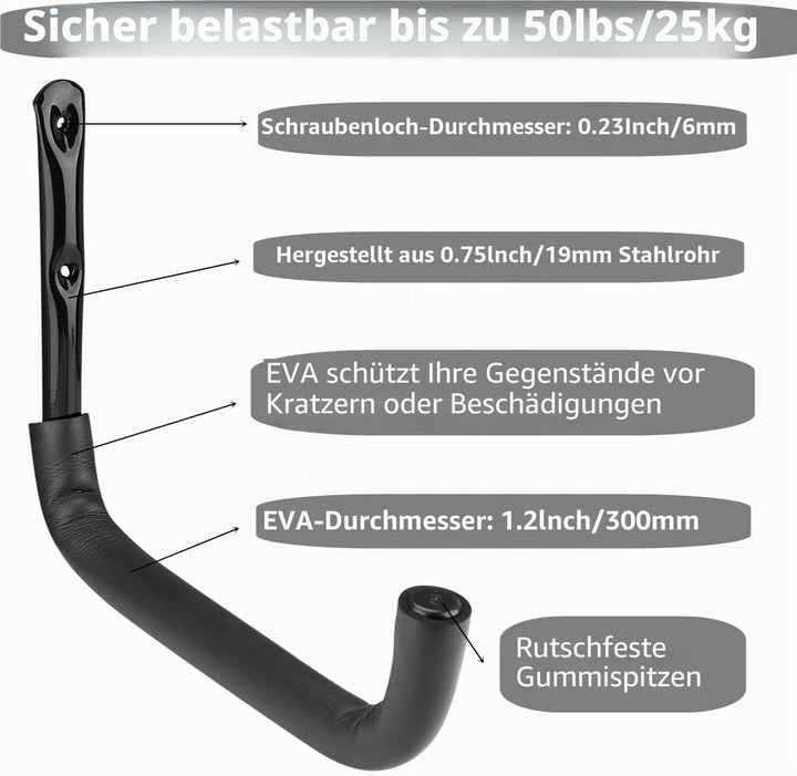 Heavdace 6 Stück Garagen-Aufbewahrungshaken, strapazierfähig, 32,7 cm Wandhalterung, Aufbewahrung, U