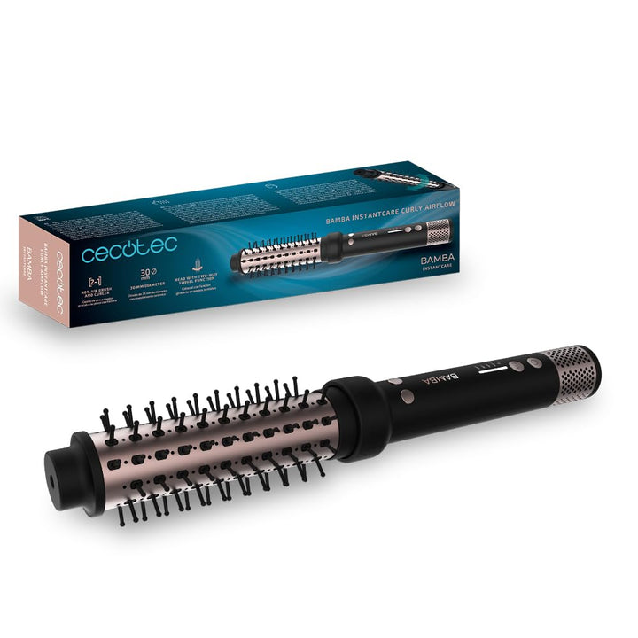 Cecotec Glättbürste Bamba InstantCare Curly AirFlow. Trocknet und kräuselt, 34mm Zylinder, Keramikbe