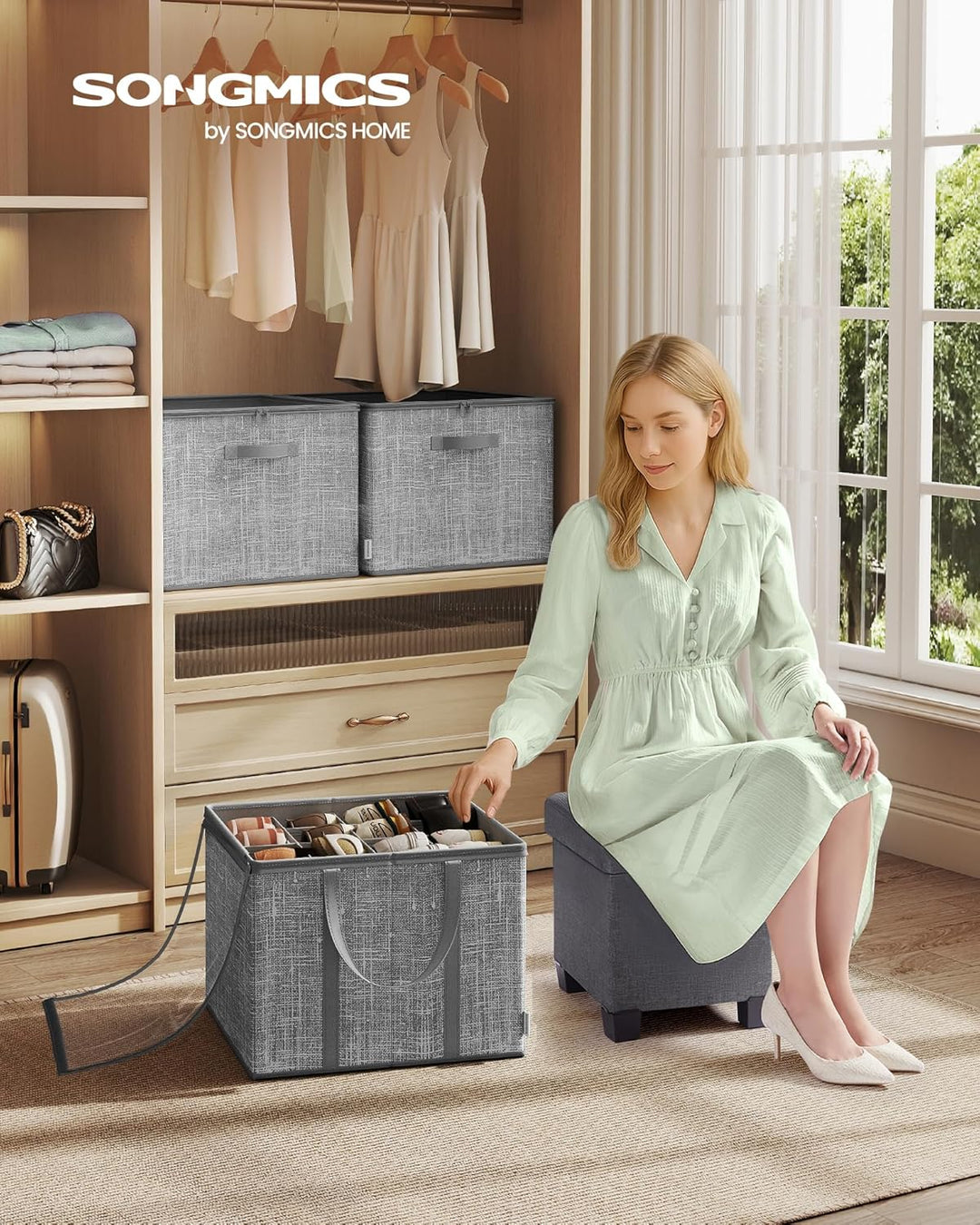 SONGMICS Schuh-Organizer, 2er Set, jeder für bis zu 16 Paar Schuhe, Schuhaufbewahrung, Griffe, trans