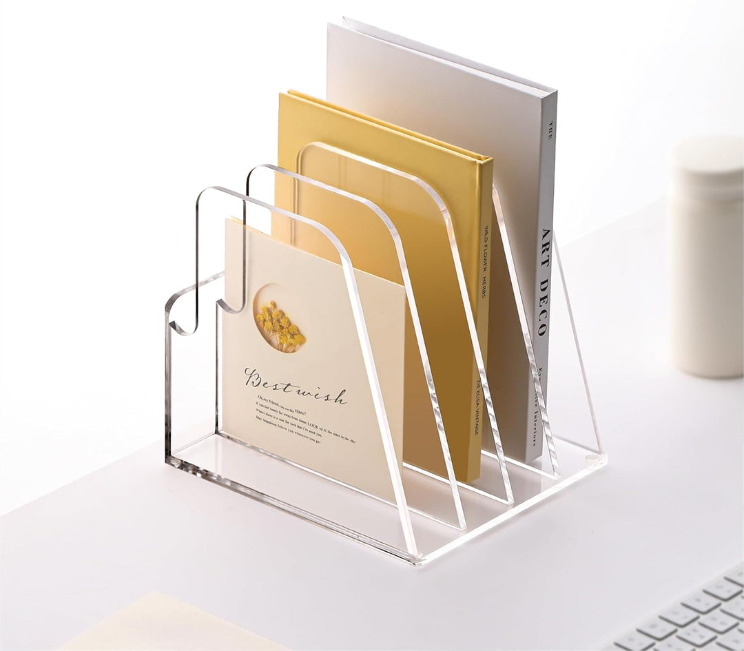 SANRUI Acryl Stehsammler, Stabiler Zeitschriftenhalter, 4 Fächer, Zeitschriftensammler, Buchstützen