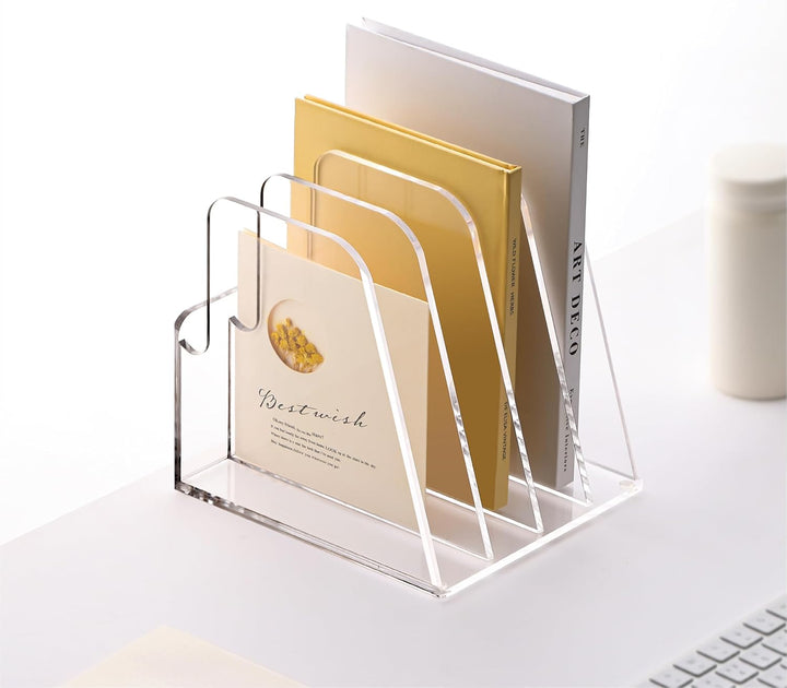 SANRUI Acryl Stehsammler, Stabiler Zeitschriftenhalter, 4 Fächer, Zeitschriftensammler, Buchstützen