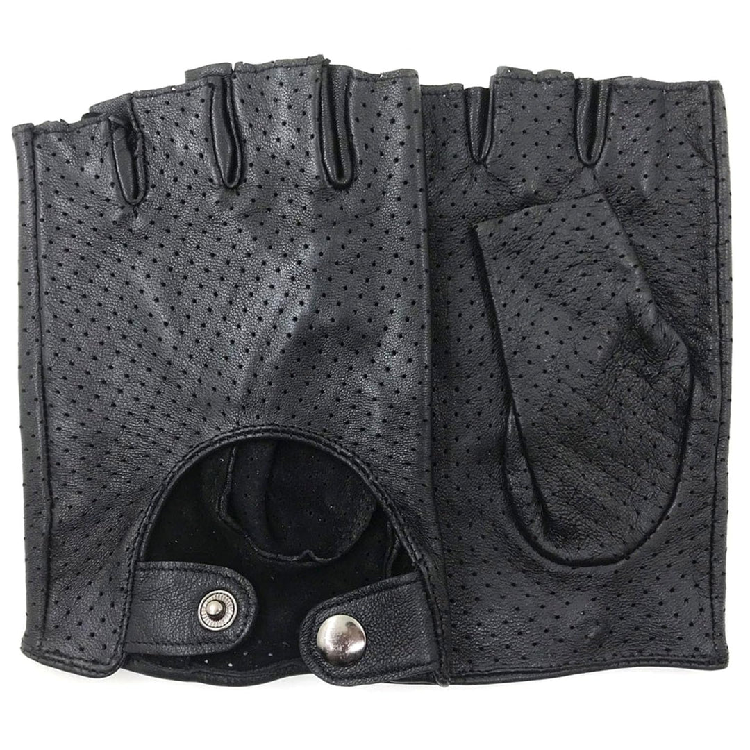 ZLUXURQ Herren-Lederhandschuhe Vollmaschige Fingerlose Halbfinger-Fahrhandschuhe Small-8.5" Schwarz,
