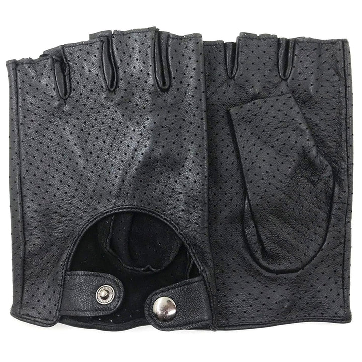 ZLUXURQ Herren-Lederhandschuhe Vollmaschige Fingerlose Halbfinger-Fahrhandschuhe Small-8.5" Schwarz,