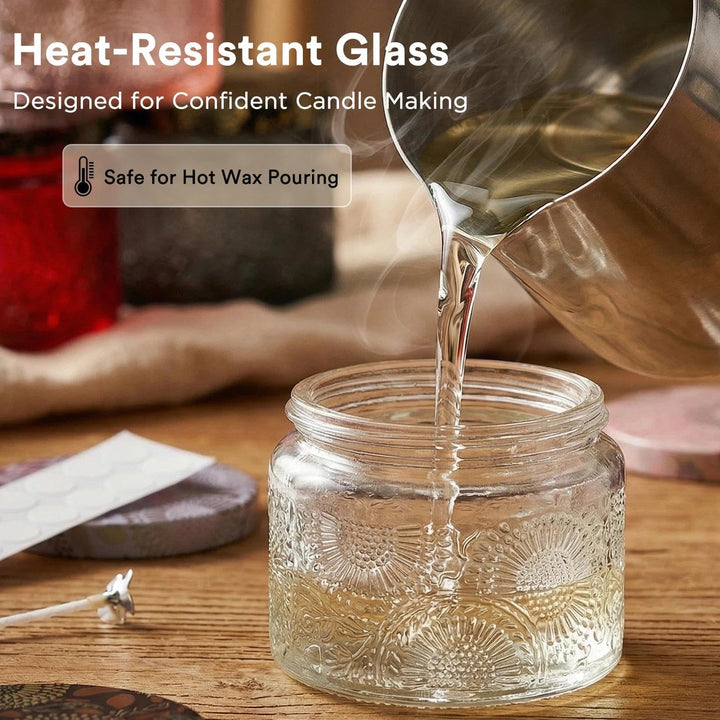 Candle Jar Luxus Relief Kerzengläser zum Kerzen giessen- 12er Pack Leere Glasgefässe mit Luftdichtem