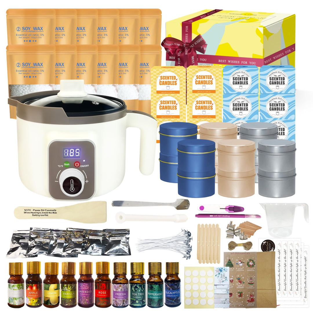 LINGQIAN DIY Kerzenherstellung Set, Kerzen Selber Machen Kit Sojawachs, Elektrischer Wachsschmelztop