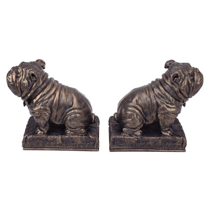 Design Toscano Britisches Maskotchen Bulldogge Buchstützen, Polyresin, bronze-finish, 15 cm, 2er Set