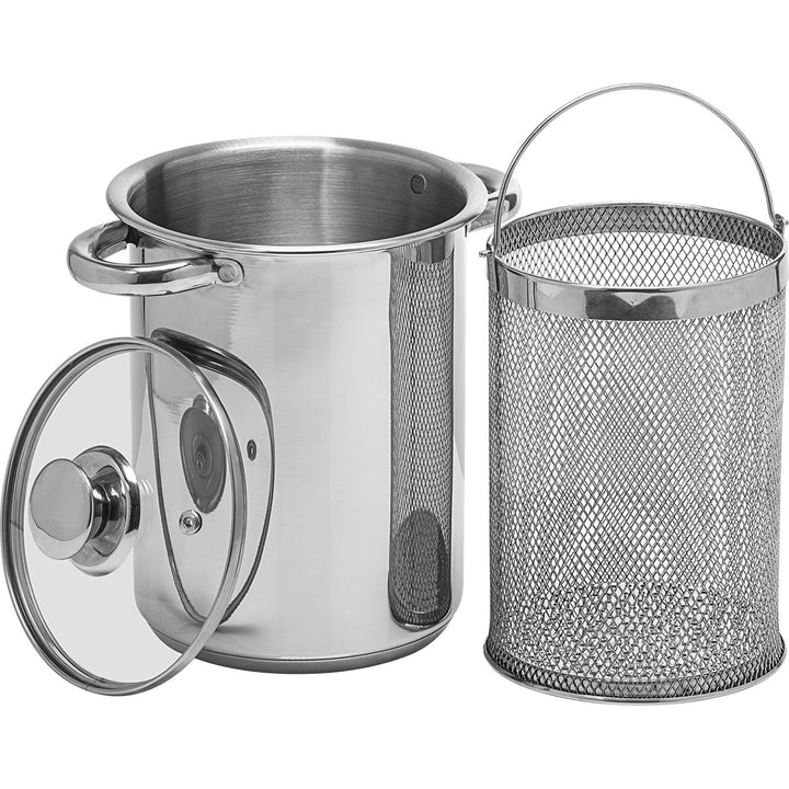 BROWIN® Rostfreier Spargeltopf 313500 mit Glasdeckel | 4 Liter | Pastatopf mit Siebeinsatz | für Ele