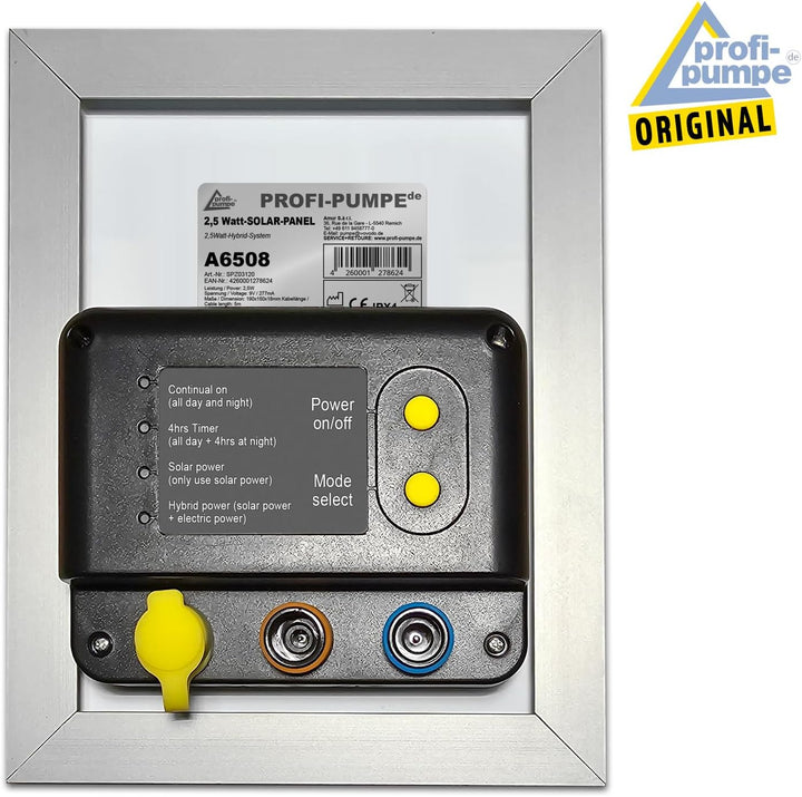INNOVATIVES SOLAR 2,5 Watt-Hybrid-System. Solar-Panel mit Anschluss an 230V-Netzadapter zur Erweiter