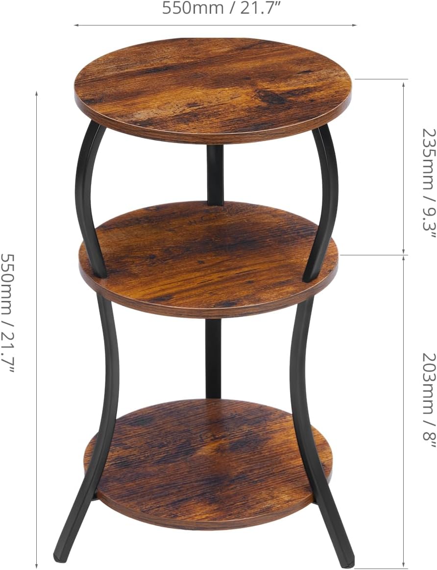 Beistelltisch Rund, 3 Ebenen Nachttisch Skandinavisches Design, Kleiner Couchtisch Hell & Metall Sch
