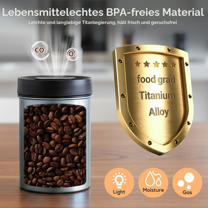 VINATO Kaffeedose Luftdicht Vakuumbehälter Kaffeebohnen Behälter Geeignet für Kaffee, Trockenlebensm