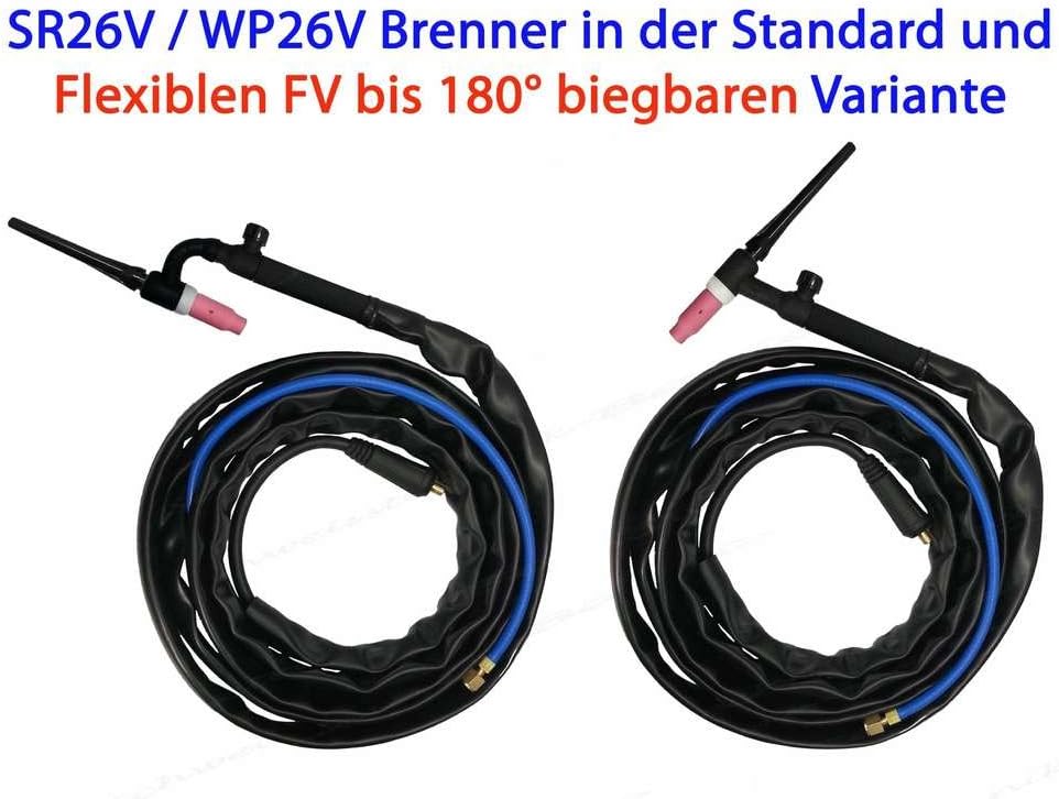 SR-26FV WIG Schlauchpaket mit Ventil & Flexiblem Brennerhals 4 Meter lang & 9mm Dorn 4m D9mm Flex, 4