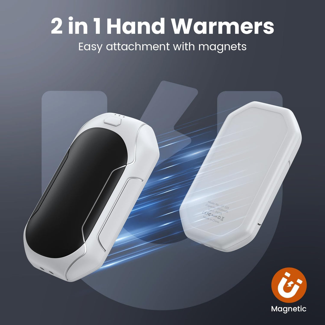 Handwärmer, 2-in-1 wiederaufladbarer Elektrischer Handwärmer,2 Stück 5200mAh Tragbarer Taschenwärmer
