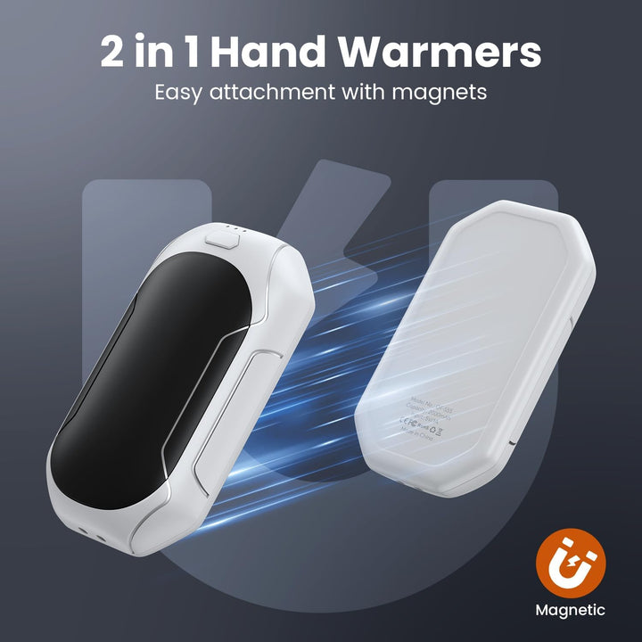 Handwärmer, 2-in-1 wiederaufladbarer Elektrischer Handwärmer,2 Stück 5200mAh Tragbarer Taschenwärmer