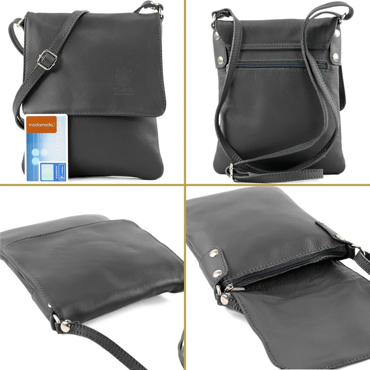 modamoda de - T34 - ital Damen Umhängetasche Schultertasche Klein Creme/Dunkelbraun, Creme/Dunkelbra