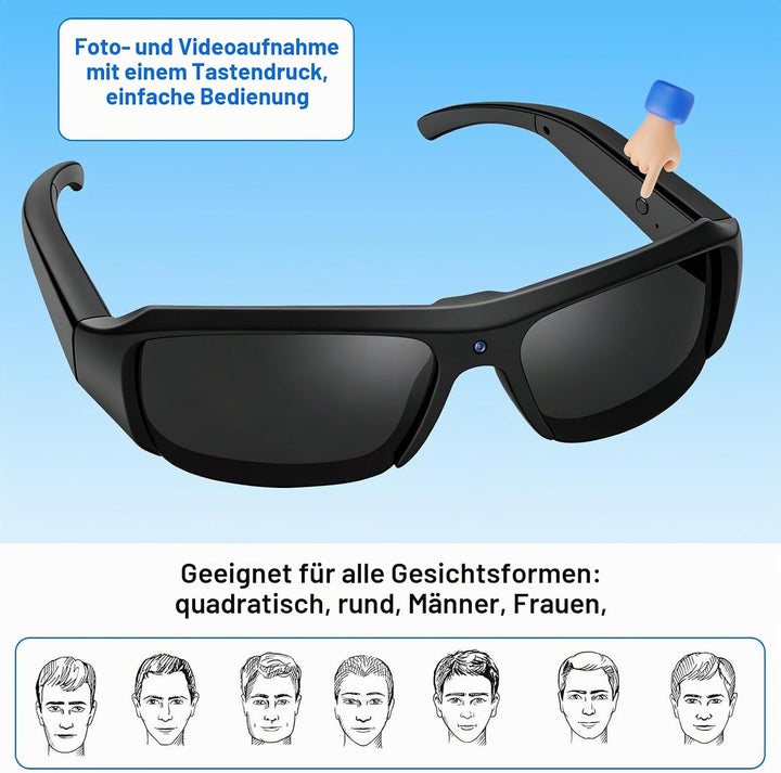 Kleine Brillenkamera, 16GB Sportbrille mit Kamera, 1080P HD Mini Actionkamera, MicroVideokamera Sonn