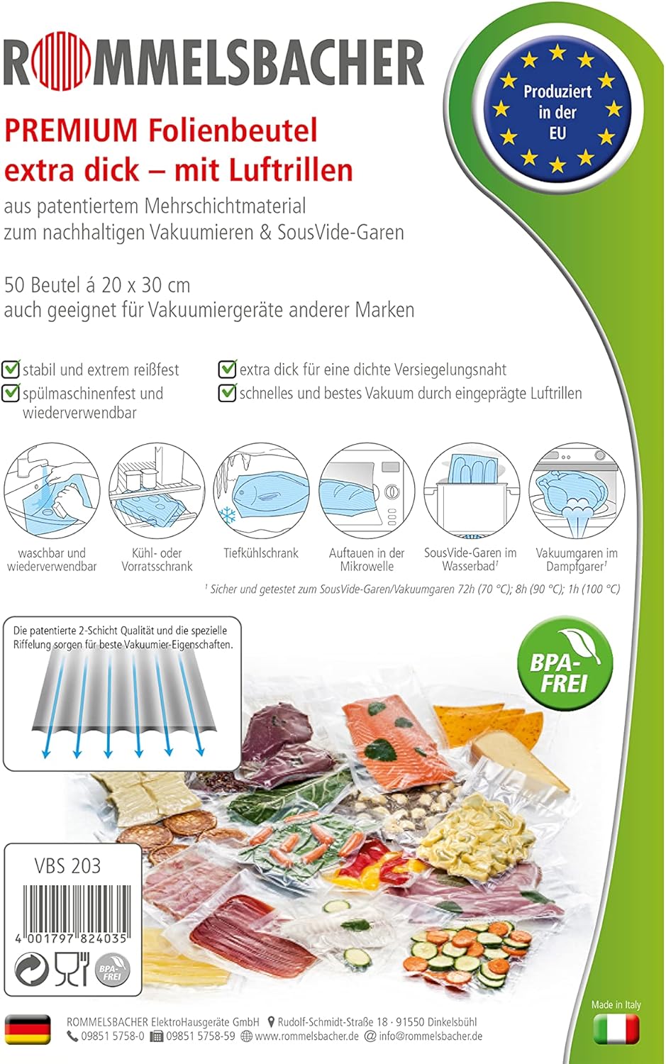 ROMMELSBACHER VBS 203 Profi Folienbeutel 20 x 30cm, 50 Stück, BPA-frei, extrem stark & reissfest 210