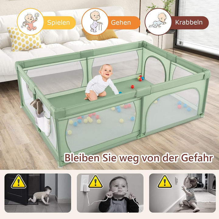 DREAMADE 200 x 140 cm Baby Laufstall, Laufgitter mit 50 Bällen &amp; Tragetasche, Krabbelgitter für Kind