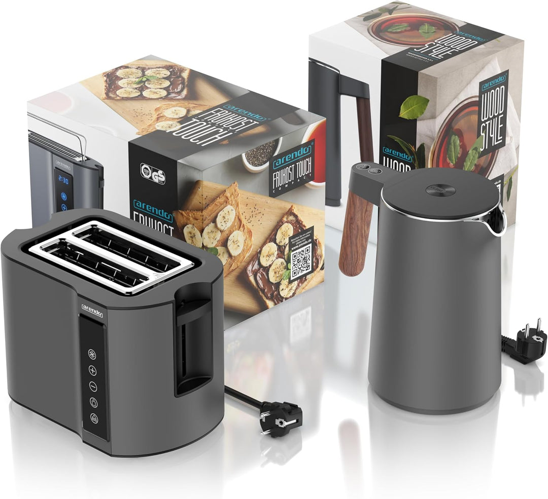 Arendo - Wasserkocher Toaster SET - Edelstahl - Wasserkocher mit Temrpatureinstellung - 45-100 Grad