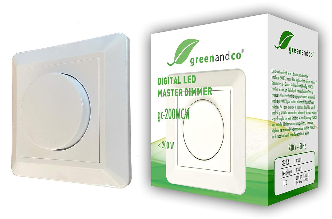greenandco gc-200MCM digitaler Master Dimmer für LED und Halogen 1-200 Watt, mit bis zu 4 Bedieneinh