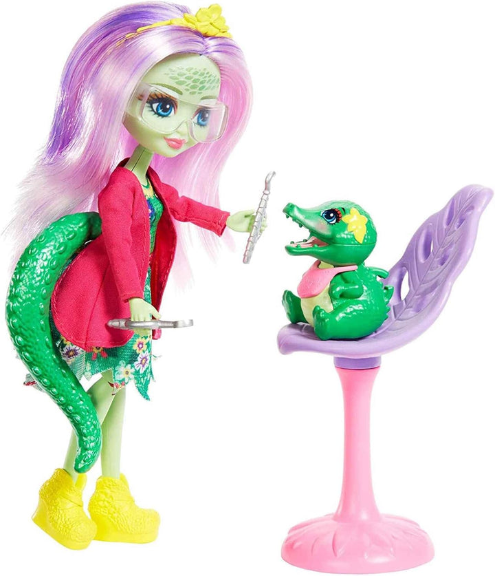 Enchantimals Zahnarztpraxis Spielset mit Andie Alligator-Puppe (15 cm), Tierfigur und über 10 Zubehö