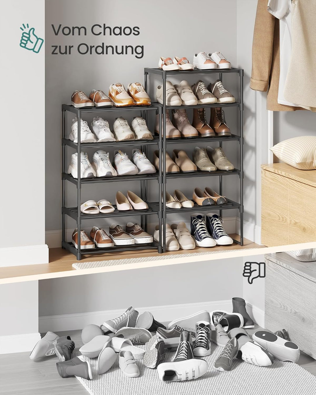 SONGMICS Schuhregal mit 10 Ebenen, offener Schuhschrank hoch, Schuhständer schmal, Schuhaufbewahrung