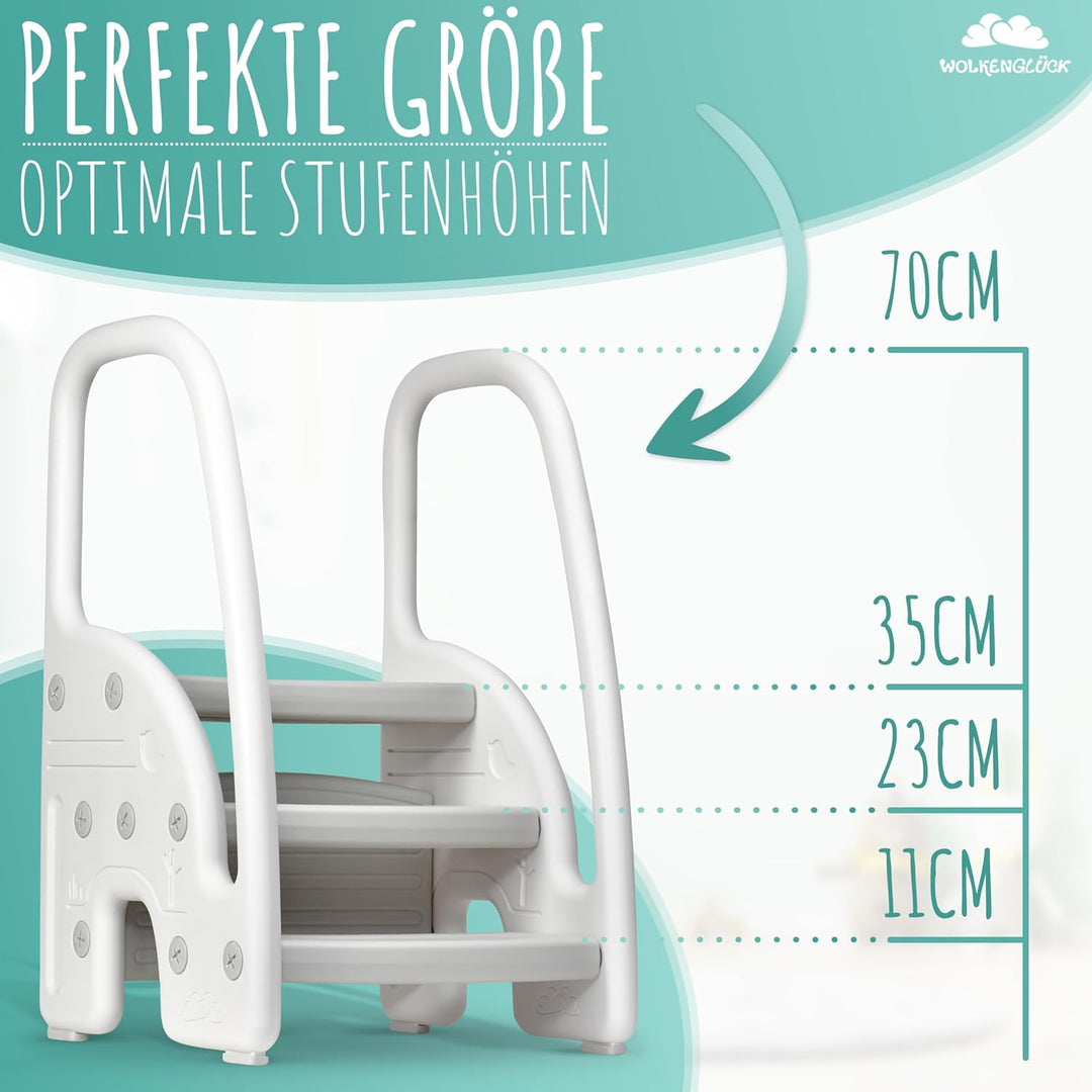WOLKENGLÜCK® Tritthocker Kinder (3 Stufen) - Rutschfester Kinder Hocker von 1,5 bis 6 Jahre (Belastb