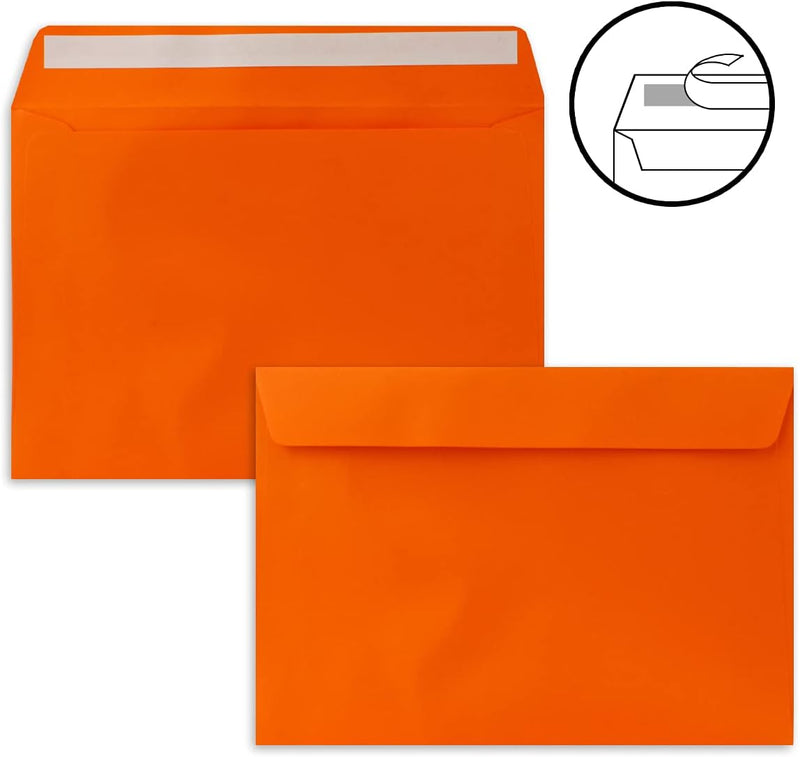 100x Briefumschläge DIN C5 Orange - 16,2 x 22,9 cm - Haftklebung - Edle Kuverts für grosse Einladung