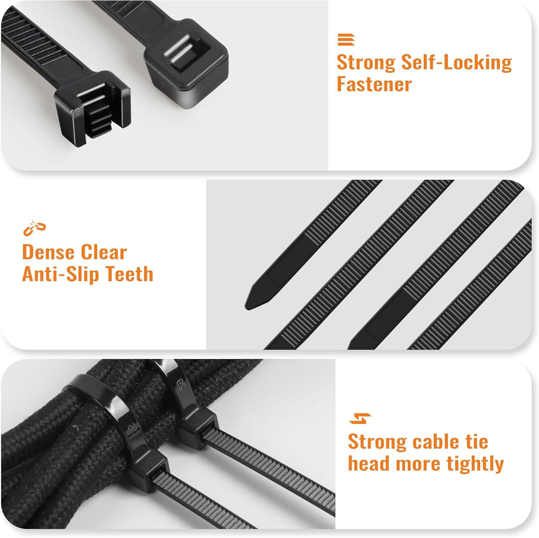 2000 Stück Kabelbinder Schwarz Set,100/150/200/300 mm(500 Stück) Kabelbinder UV Beständig,Cable Ties