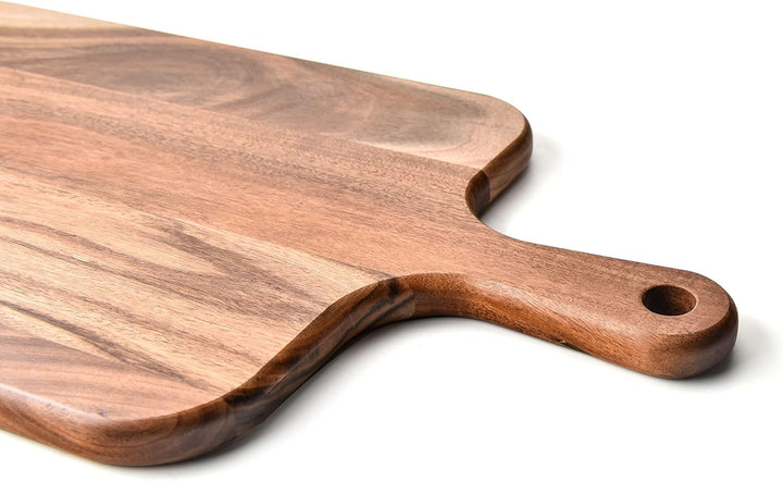 BILL.F Acacia Holz Schneidebrett mit Griff 38x19x2,2cm, Holz Charcuterie Board Paddle Cheese Board S
