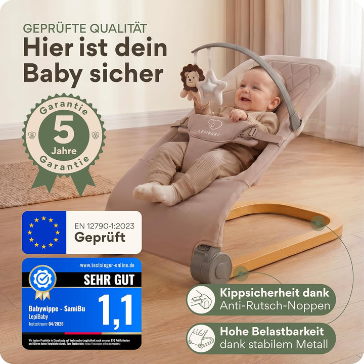 SamiBu Babywippe Faltbar &amp; Verstellbar | Baby Wippe Neugeborenen | Bouncer Newborn mit Spielbogen |
