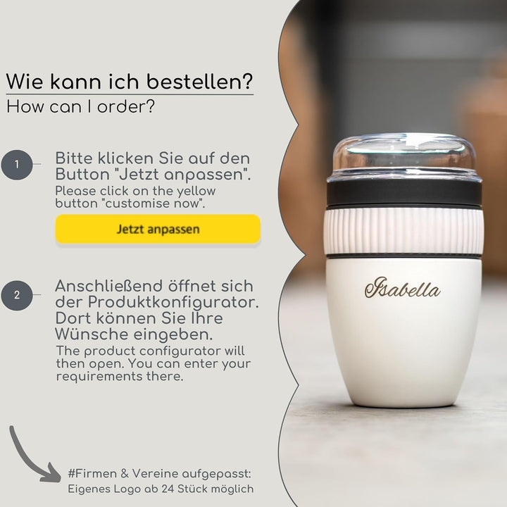 Milu Müslibecher to go mit Gravur 400ml I isolierter Edelstahl Joghurtbecher für Müsli I auslaufsich