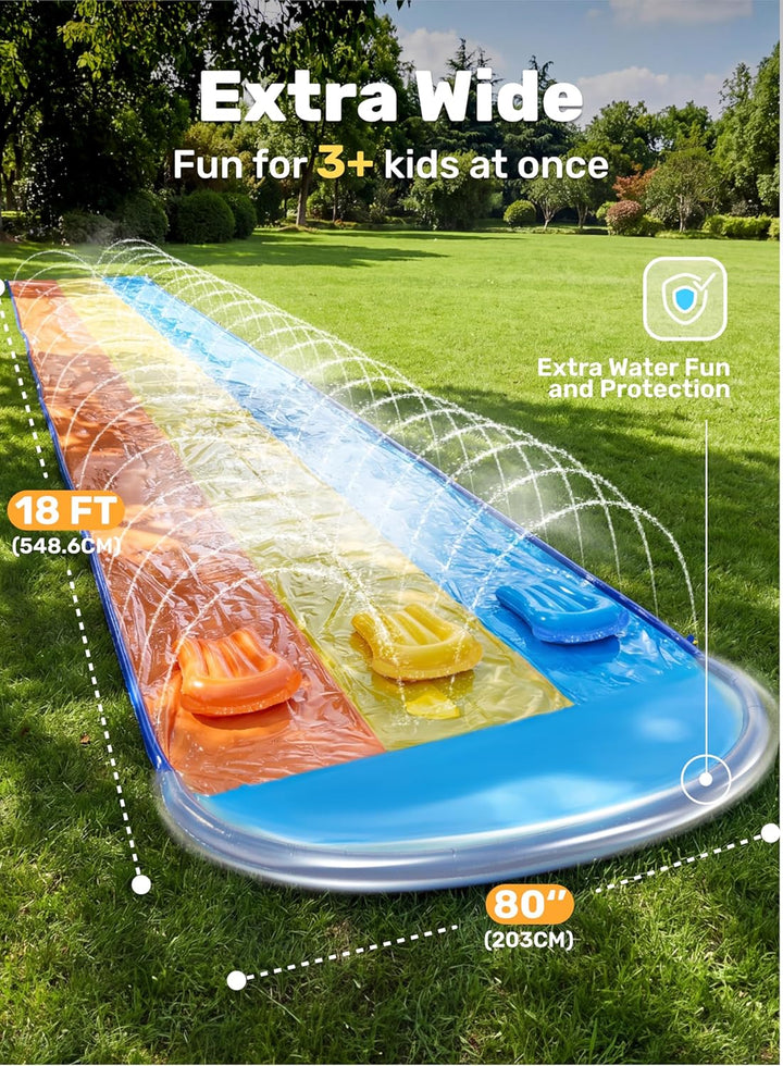 JOYIN 548 cm Rutschrutsche mit DREI Bahnen und 3 Boogie-Brettern, Garten-Rasen-Wasserrutschen mit Sp