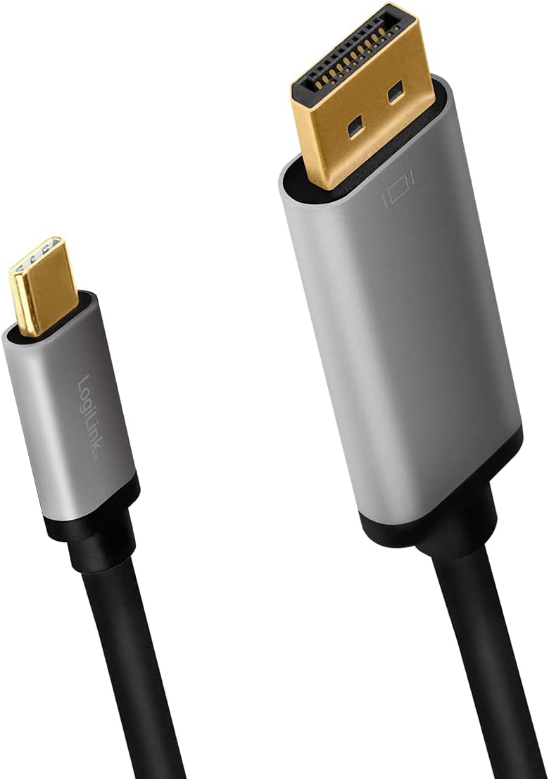 LogiLink CUA0100 - USB 3.2 Gen 1-DisplayPort Anschlusskabel 4K/60 Hz, Alu, schwarz/grau, 1,8 m