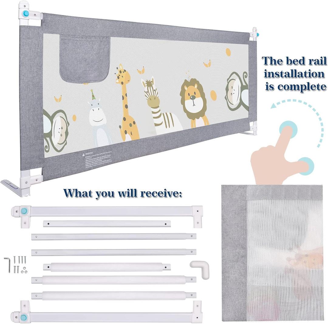 HILEYOLLA Rausfallschutz Bett 200cm, Rausfallschutz Kinderbett Vertikal Angehoben Und Abgesenkt Werd