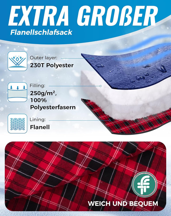 KingCamp XXL Schlafsack Campingschlafsack 3 Jahreszeiten Übergrösse für Erwachsene Outdoor Rucksackr