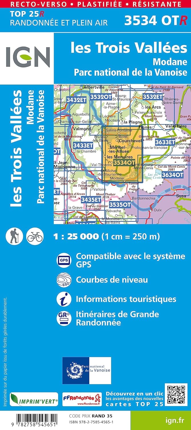 Les Trois Vallées / Modane PN de La Vanoise (3534OTR) (TOP 25R), Karte