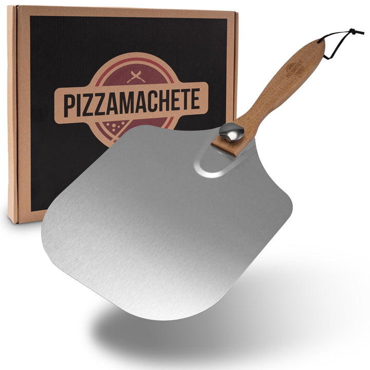 Pizza-Schieber Edelstahl, Pizzaheber rechteckig 35,5 x 30,5 cm, Pizzaschaufel Holz-Schaft, Pizzawend