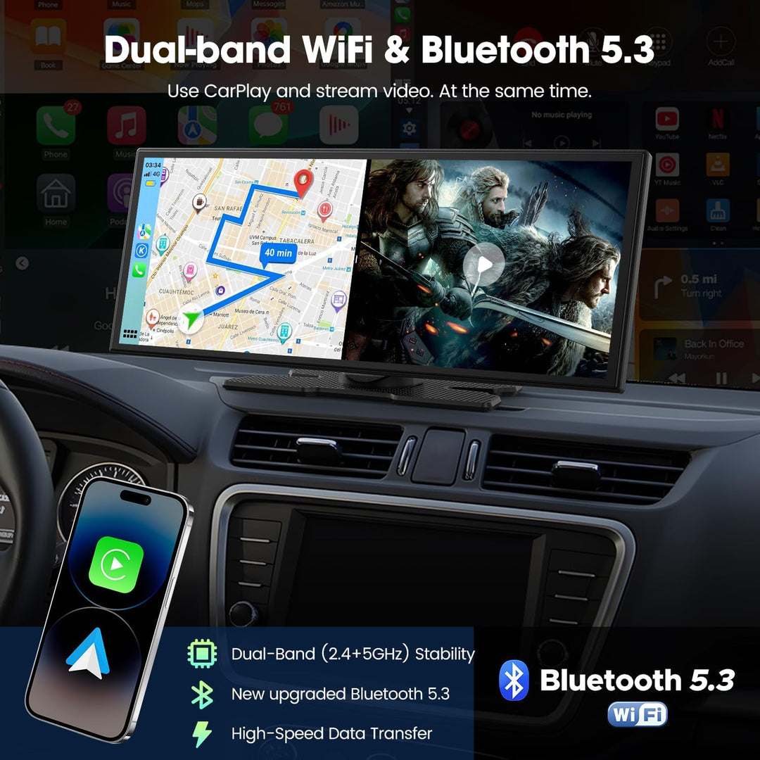 LAMTTO Carplay Netflix YouTube TikTok, 10,25'' Wireless A-pple CarPlay Bildschirm Android Auto Displ