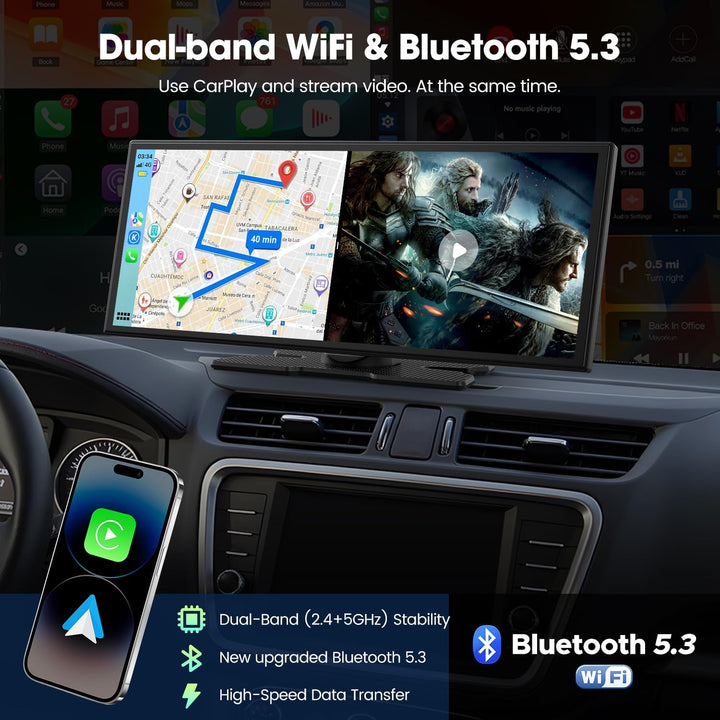 LAMTTO Carplay Netflix YouTube TikTok, 10,25'' Wireless A-pple CarPlay Bildschirm Android Auto Displ