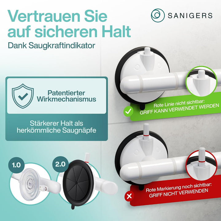 Haltegriff mit Saugnapf I 2026 I EXTRA STARKER HALT 130 KG I 36,5 CM Haltegriff Dusche ohne Bohren,