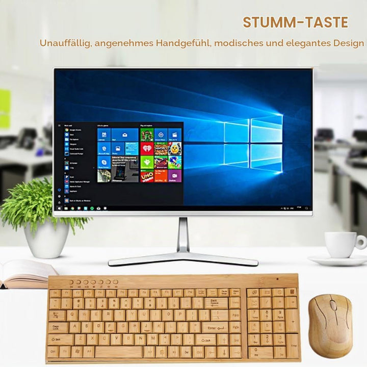 Kabellose Maus-Tastatur aus Bambus, Computer-Steuergeräte aus Holz mit 2,4-GHz-Wireless-Verbindung,