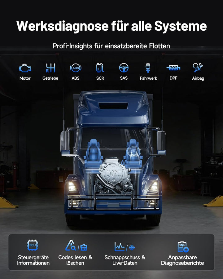 TOPDON ArtiDiag HD LKW Diagnosegerät, Professionelles LKW Scanner für Schwerlastfahrzeuge, 10 Rückst