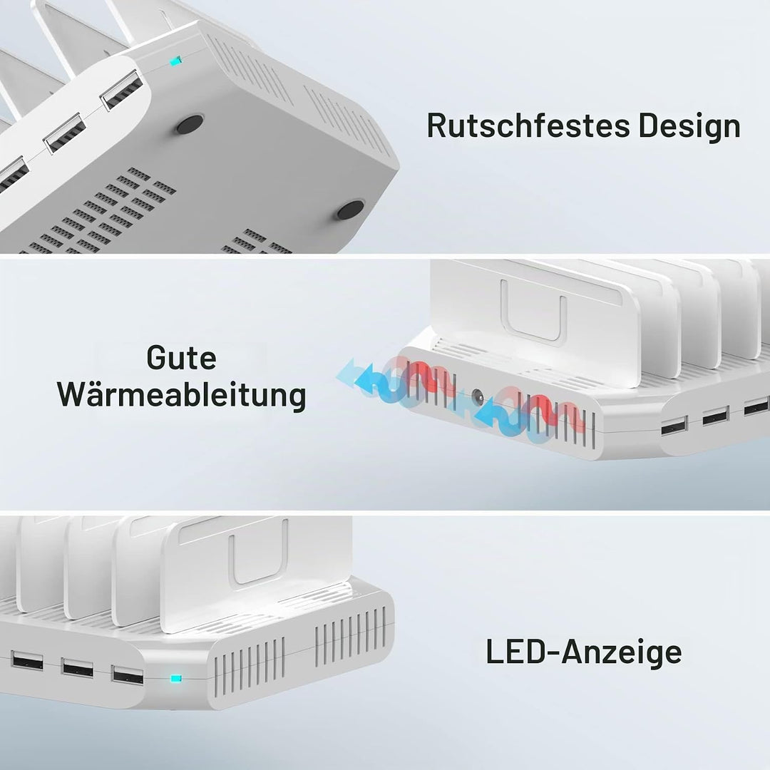 Unitek 60W Handy Ladestation Mehrfach 10 Ports, USB Ladestation für mehrere Geräte mit SmartIC Techn